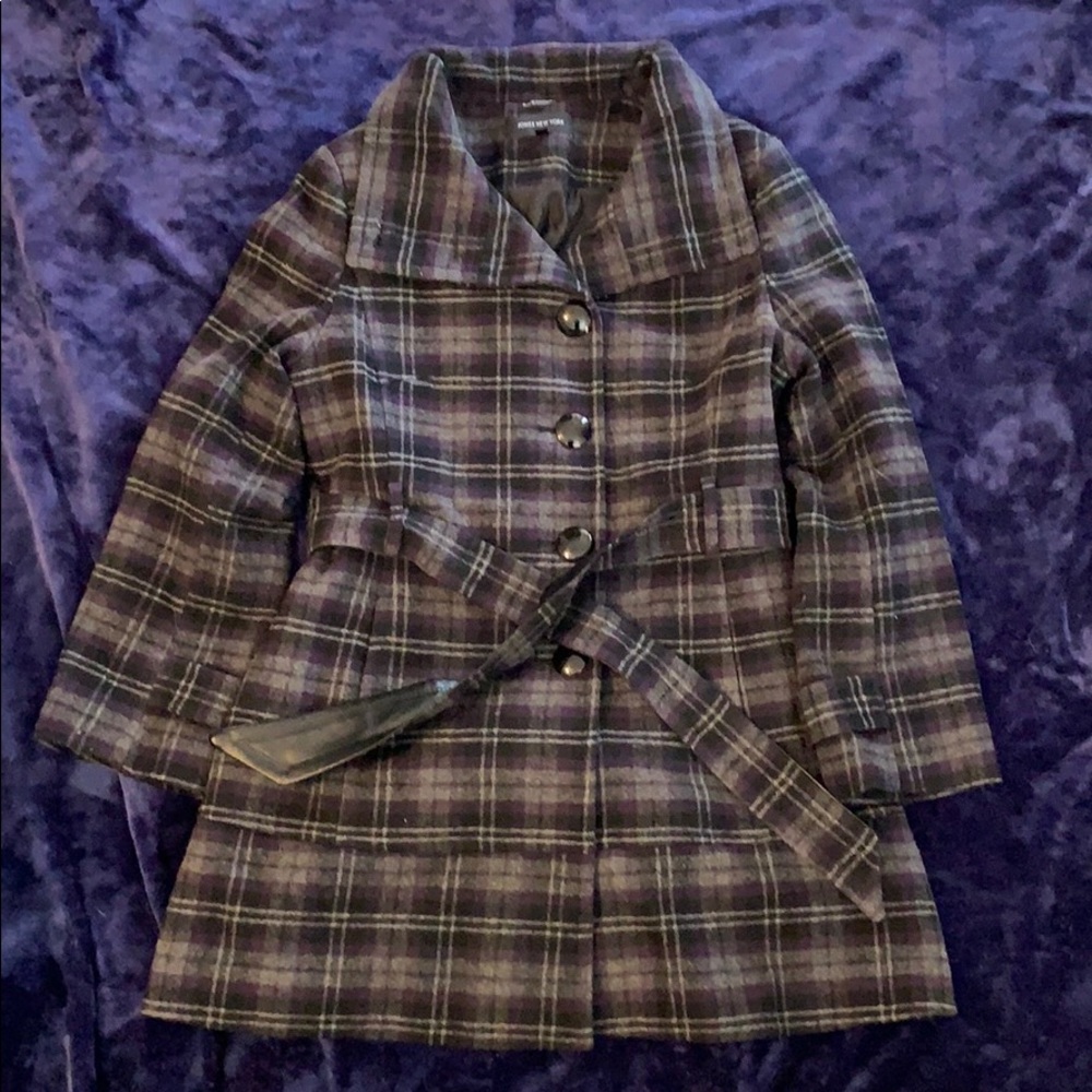 Grey & purple plaid Jones New York size 16 coat